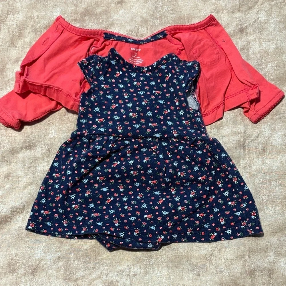 Carters Pink Cardigan and Floral Dress Set